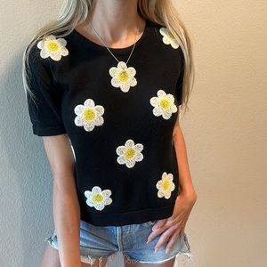 Knitted 90s top, Nasty Gal (tag says Moon), flower top, vintage cardigan